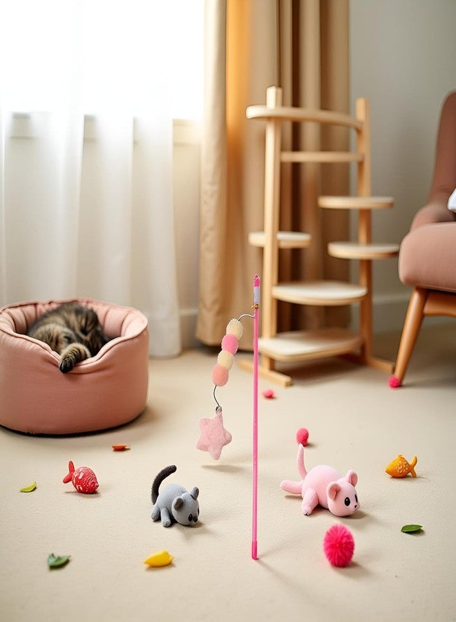 Tnyvm Pink Cat Stick Toy, Cat Teaser Wand Toys, Interactive Cat Toys, Elastic Rope Plush Ball Star Pendant Bite Comfortable Grip, Indoor Kitten Wand Mice and Animals - Image 4